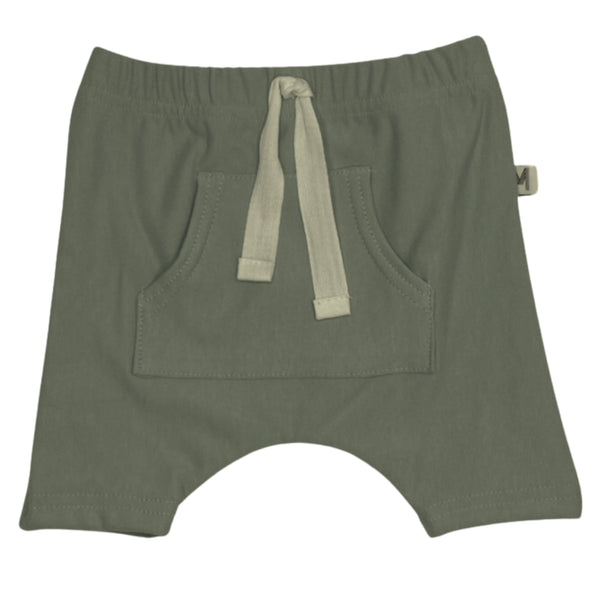 Olive Front Pocket Harem Shorts